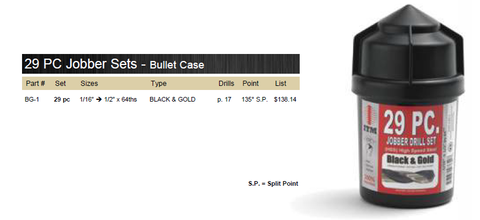 DRILL BIT SET JOBBER BLACK & GOLD M2 29 PIECE WITH BULLET CASE