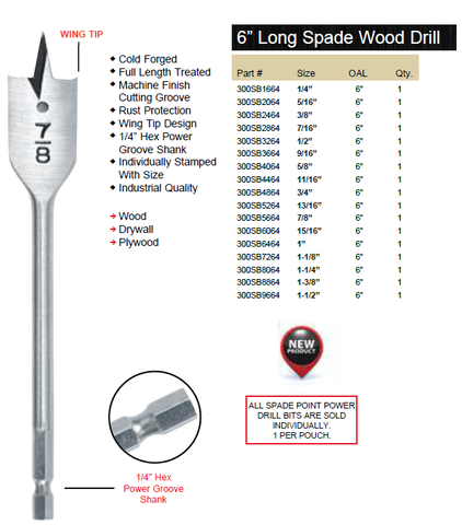 SPADE BIT 6" ITM